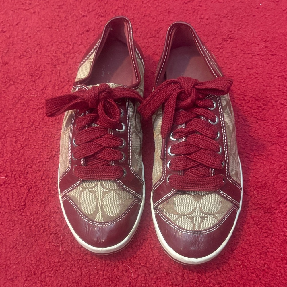 COACH LADIES Burgundy and Tan Sneakers